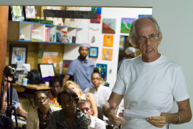 British-Barbadian artist Nick Whittle delivering his presentation. Photo by Dondré Trotman.