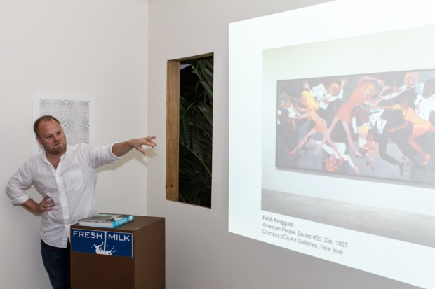 Chief curator at the Pérez Art Museum Miami, Tobias Ostrander, giving his presentation. Photo by Dondré Trotman.