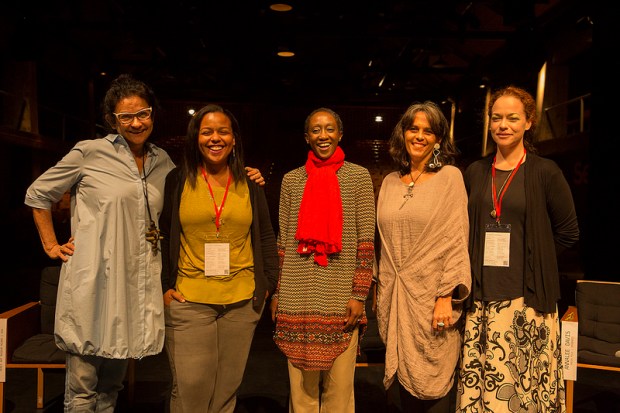 L-R: Solange Farkas (Director of Videobrasil), Maria Elena Ortiz (Assistant Curator at PAMM), N'Gone Fall (Founding member of GawLab), Annalee Davis (Founding Director of Fresh Milk) and Holly Bynoe (Director and Editor-in-Chief of ARC Magazine). All images courtesy of Videobrasil