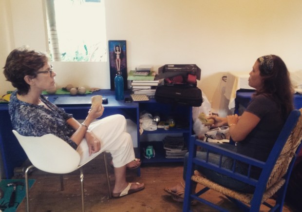 Dr. Allison Thompson having a studio visit with Raquel Marshall